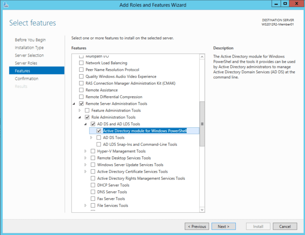 Selecting the AD module for Windows PowerShell