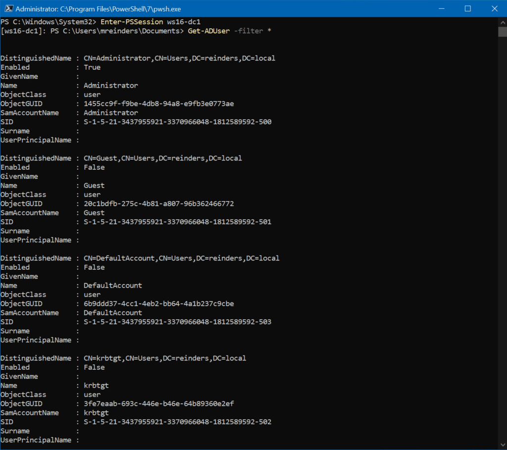 Using Enter-PSsession to remotely run PowerShell on my domain controller