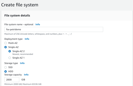 Choose the details of your Amazon FSx file system on the configuration screen