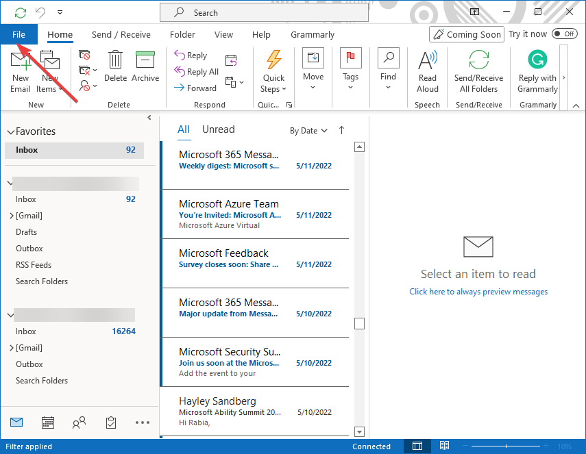 The File tab in Outlook for Windows