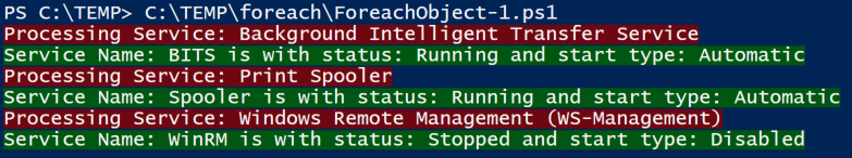 We get the same end result by using a the PowerShell Foreach-Object cmdlet