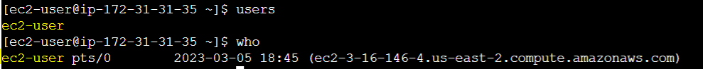 The who and users commands can be used to see all connected users