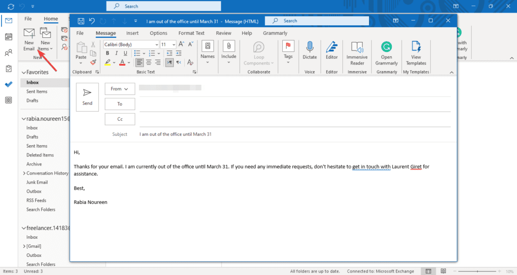 out of office message outlook gmail